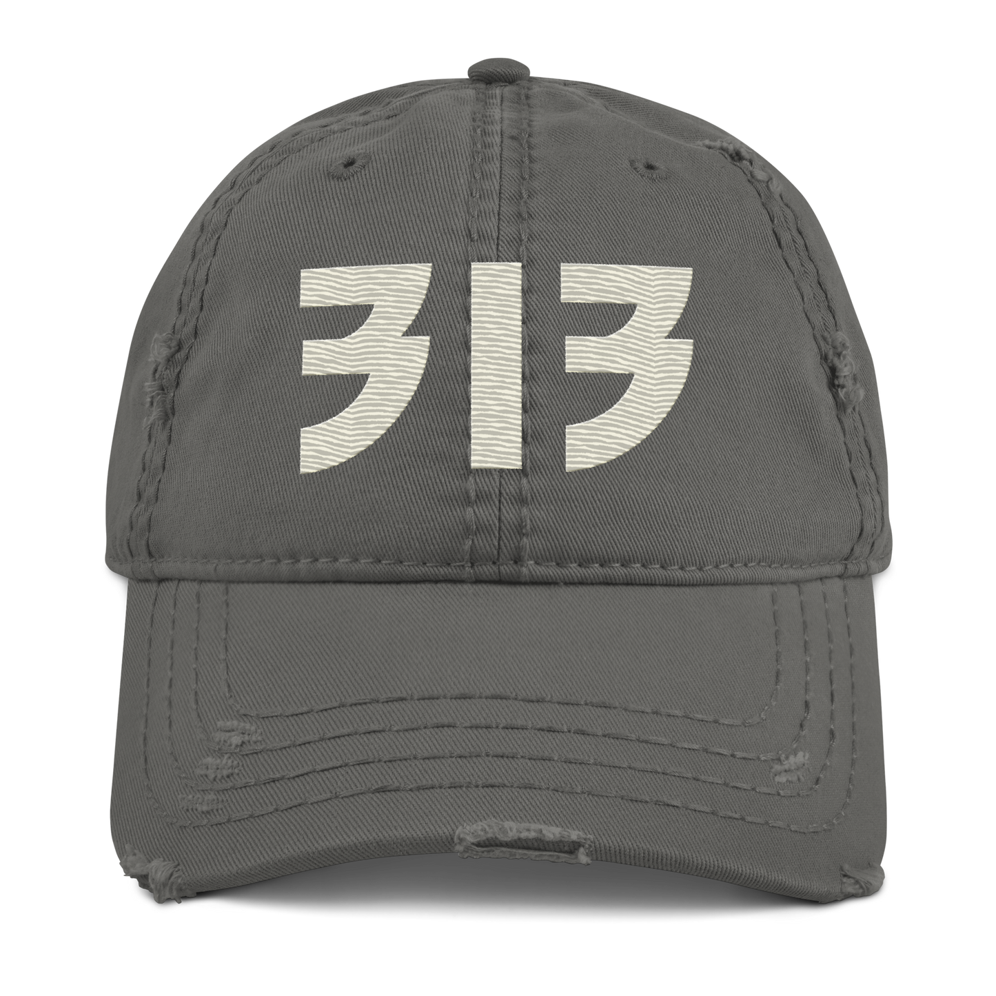 Detroit '313' Distressed Dad Hat (Glam Font) | Ivory White