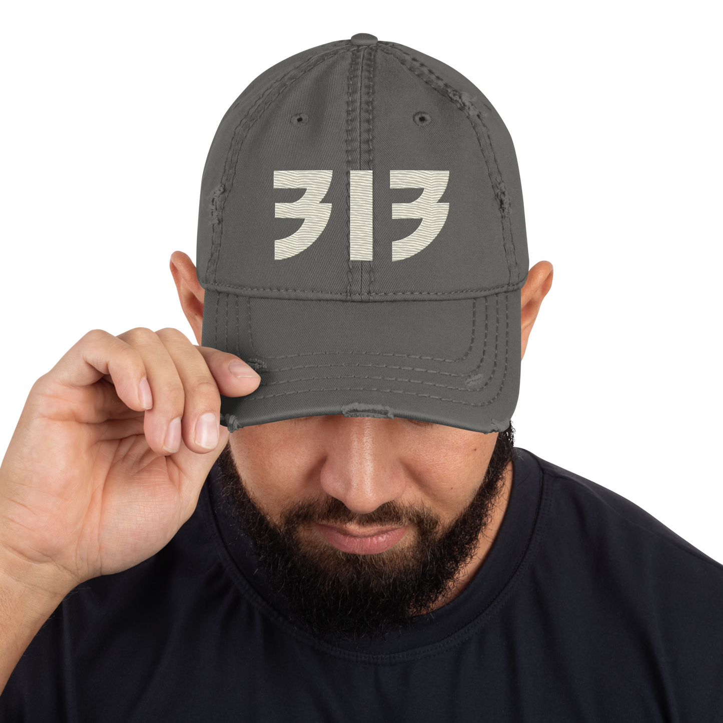 Detroit '313' Distressed Dad Hat (Glam Font) | Ivory White