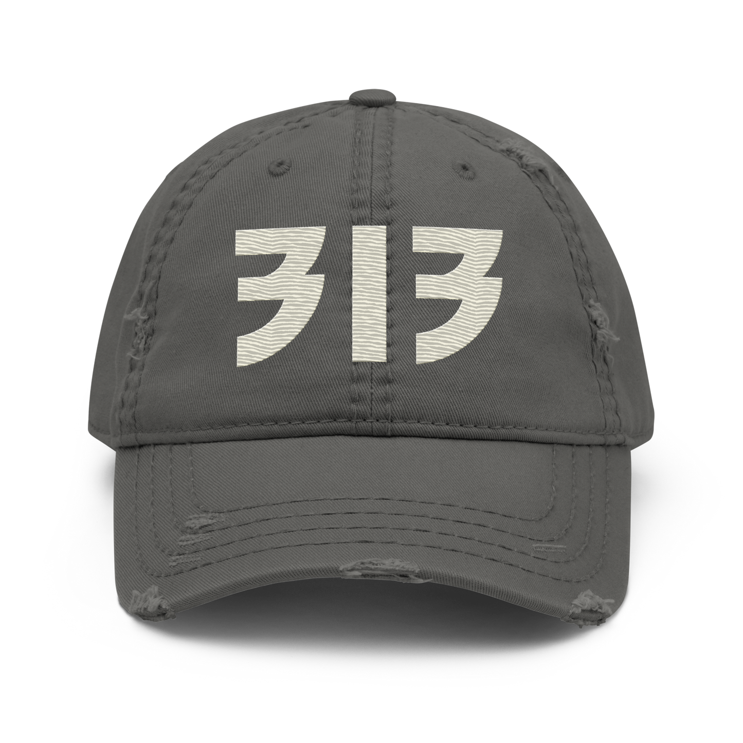 Detroit '313' Distressed Dad Hat (Glam Font) | Ivory White