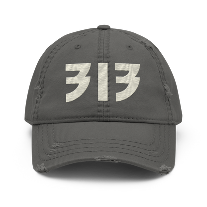 Detroit '313' Distressed Dad Hat (Glam Font) | Ivory White