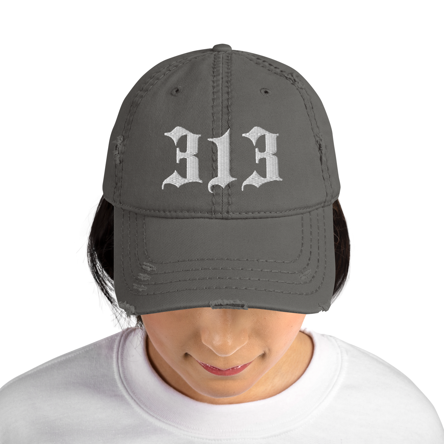 Detroit '313' Distressed Dad Hat (Old English)