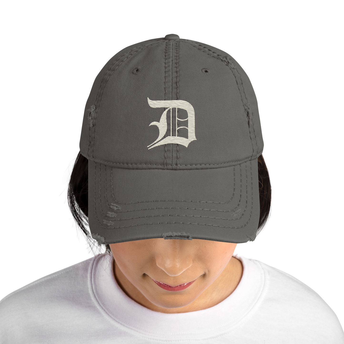 Detroit 'Old English D' Distressed Dad Hat (Ivory White)