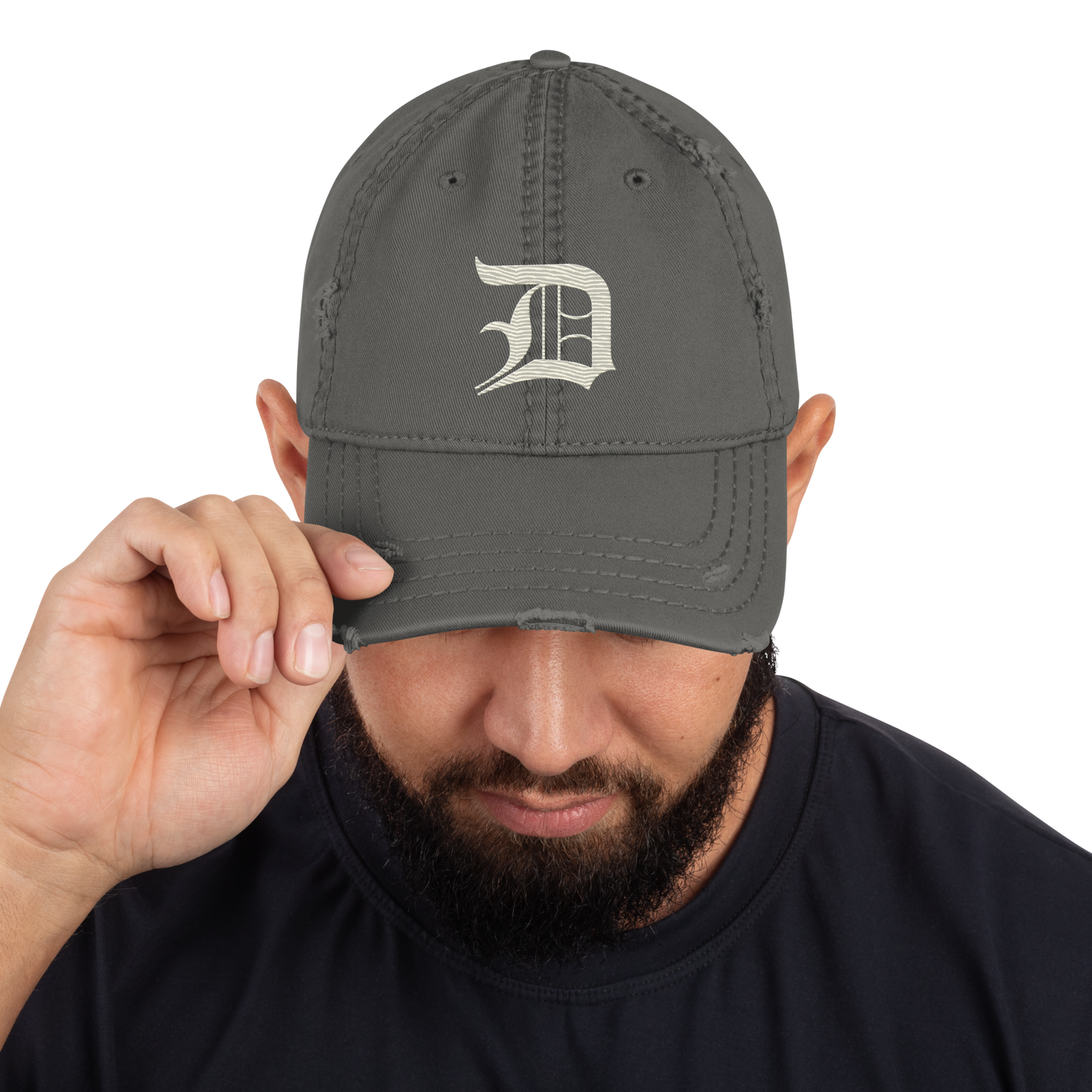 Detroit 'Old English D' Distressed Dad Hat (Ivory White)