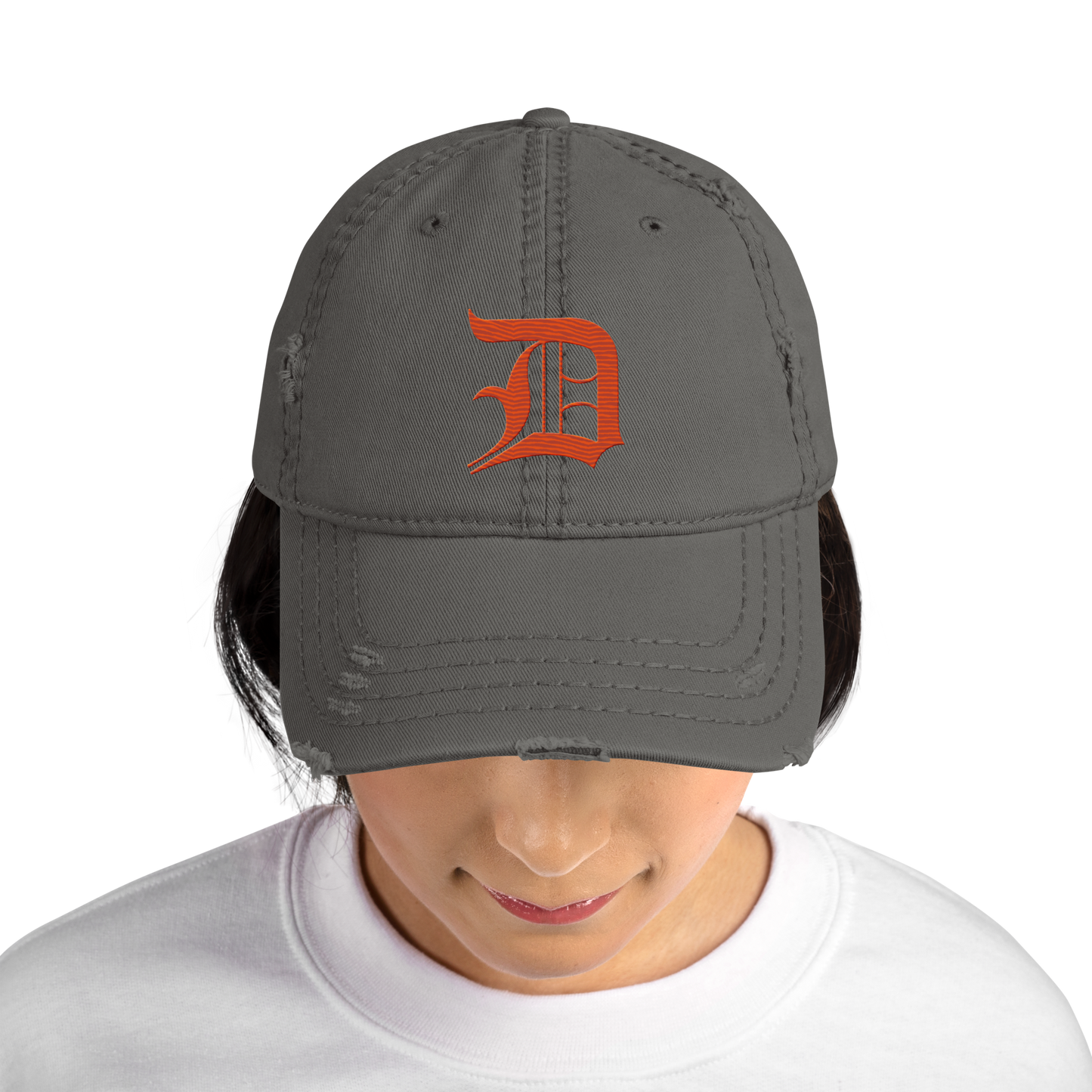 Detroit 'Old English D' Distressed Dad Hat (Maple Leaf Orange)