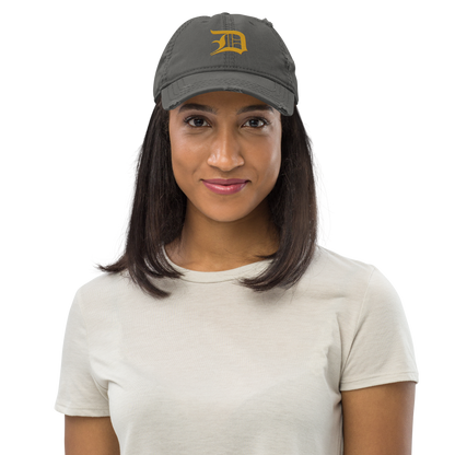 Detroit 'Old English D' Distressed Dad Hat (Gold)