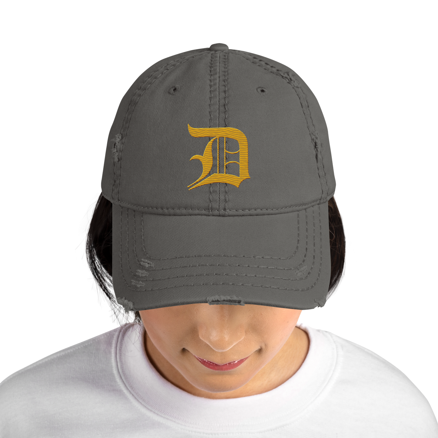 Detroit 'Old English D' Distressed Dad Hat (Gold)