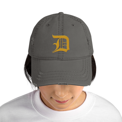 Detroit 'Old English D' Distressed Dad Hat (Gold)