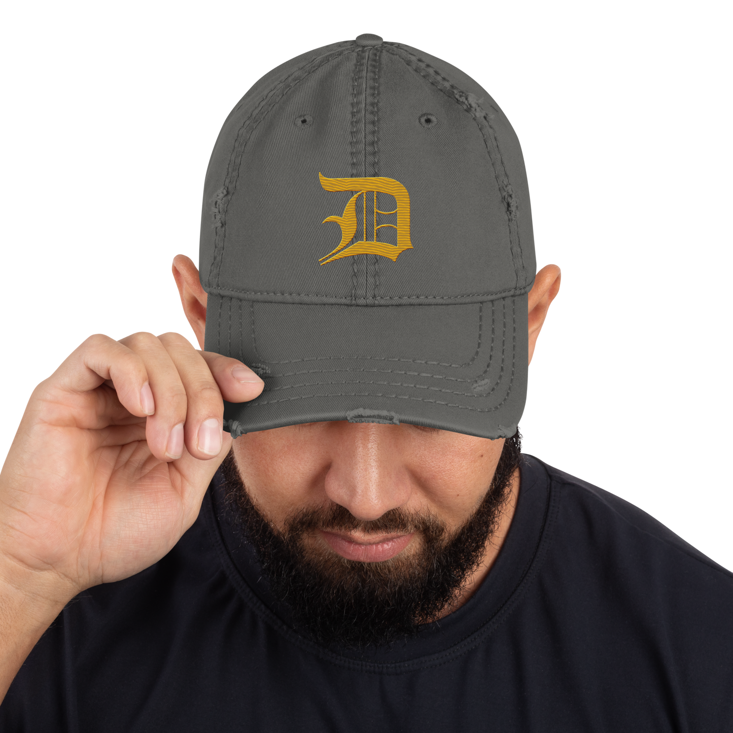 Detroit 'Old English D' Distressed Dad Hat (Gold)