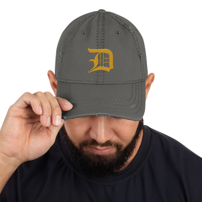 Detroit 'Old English D' Distressed Dad Hat (Gold)