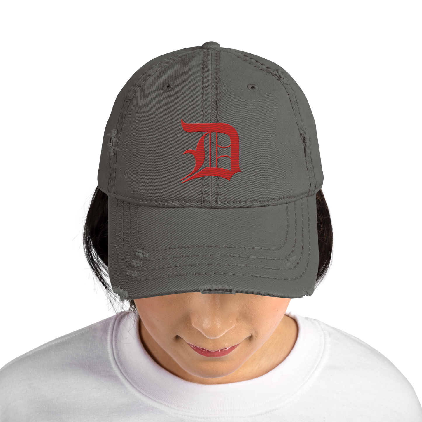 Detroit 'Old English D' Distressed Dad Hat (Aliform Red)