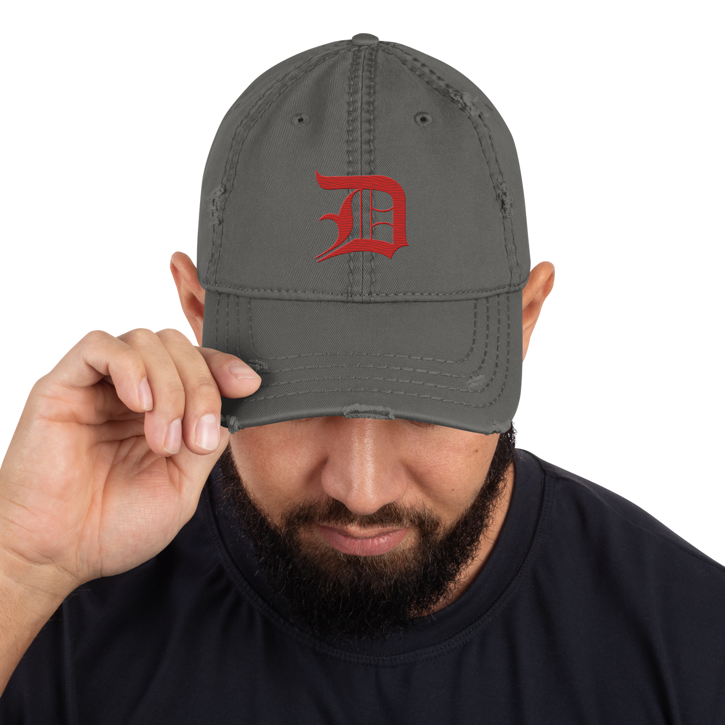 Detroit 'Old English D' Distressed Dad Hat (Aliform Red)