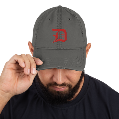 Detroit 'Old English D' Distressed Dad Hat (Aliform Red)