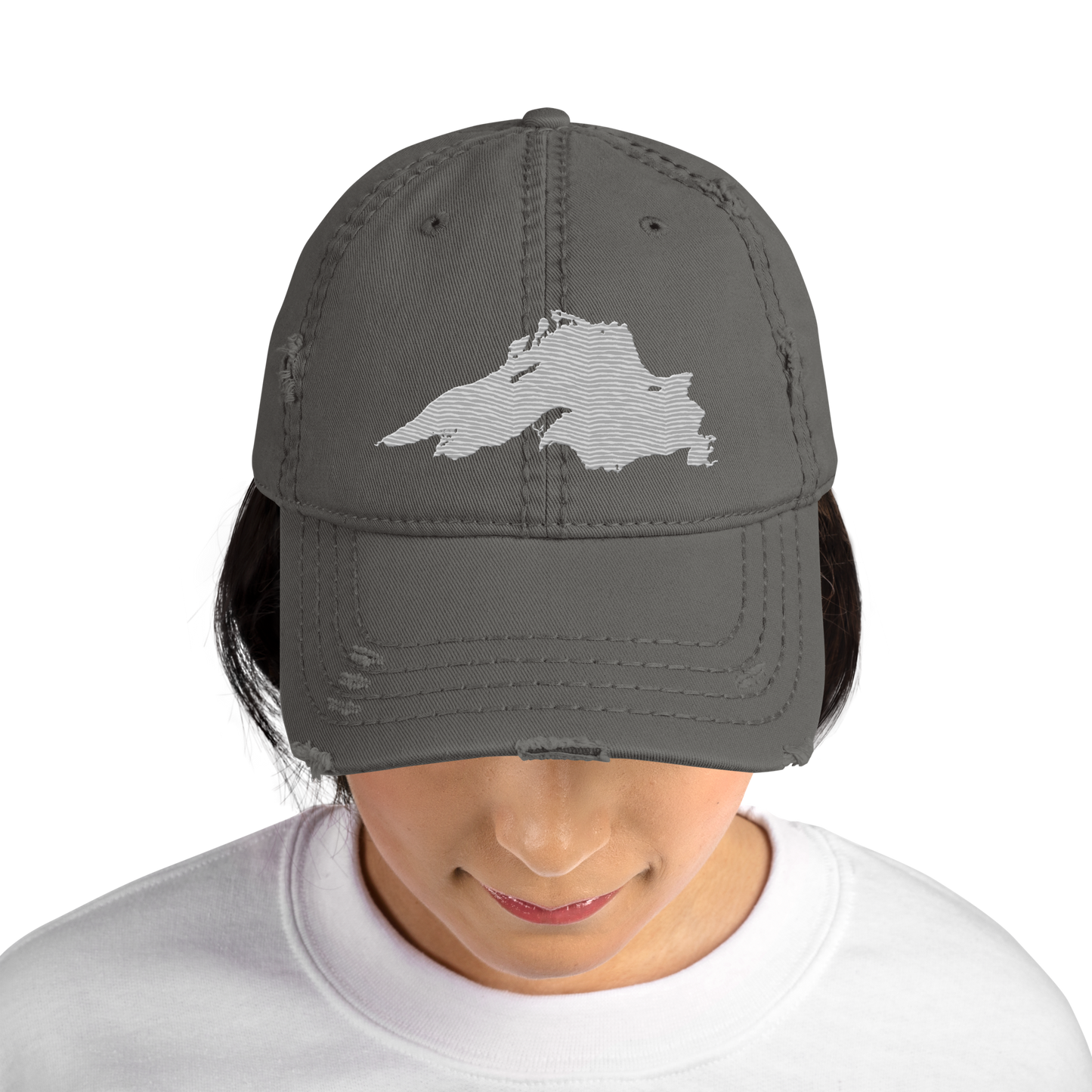 Lake Superior Distressed Dad Hat | Platinum