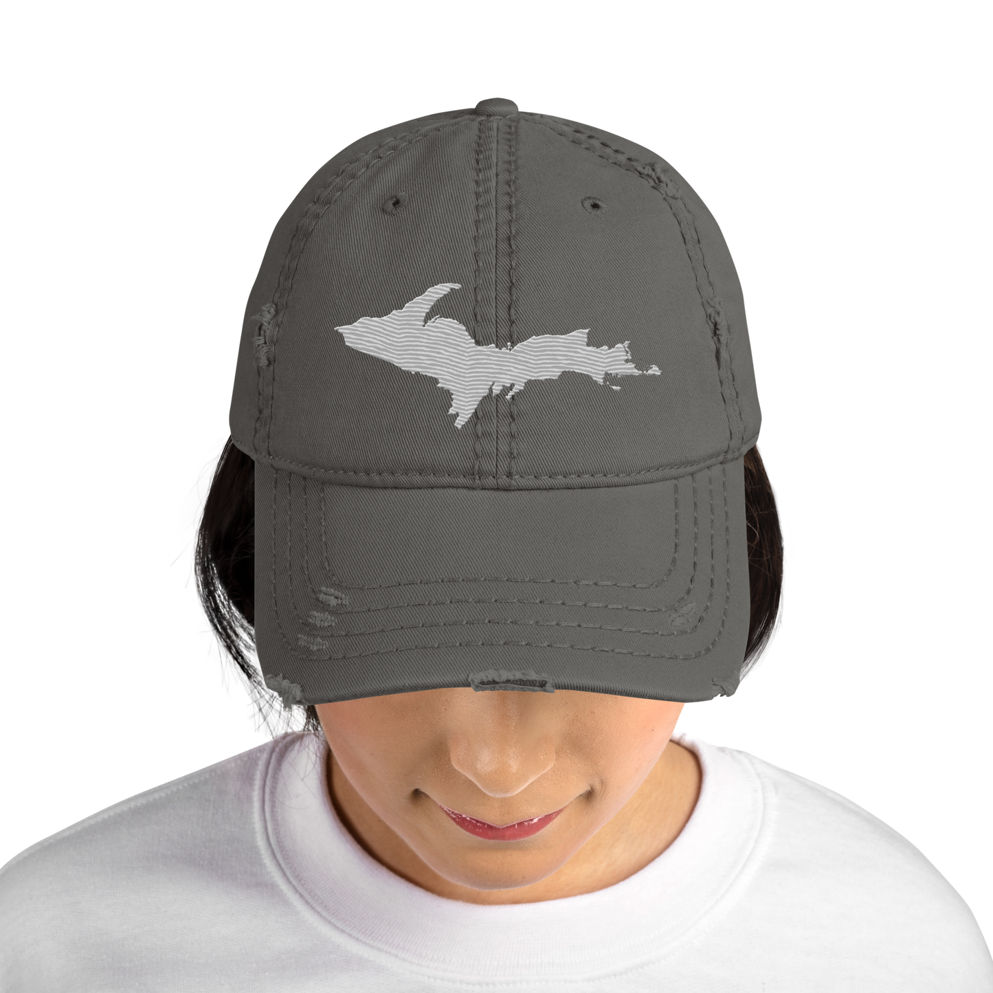 Upper Peninsula Distressed Dad Hat | Platinum