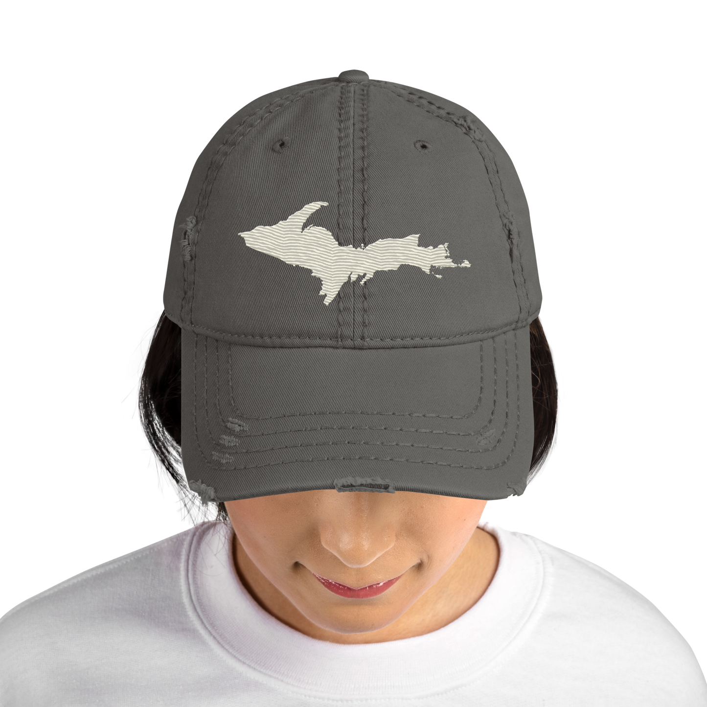 Upper Peninsula Distressed Dad Hat | Ivory White