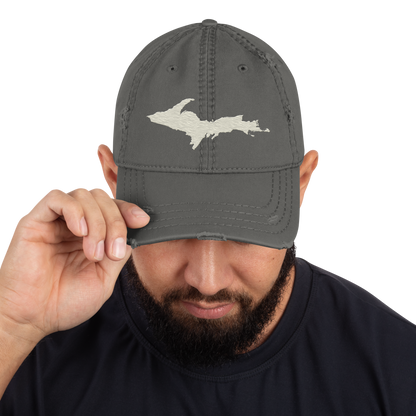 Upper Peninsula Distressed Dad Hat | Ivory White