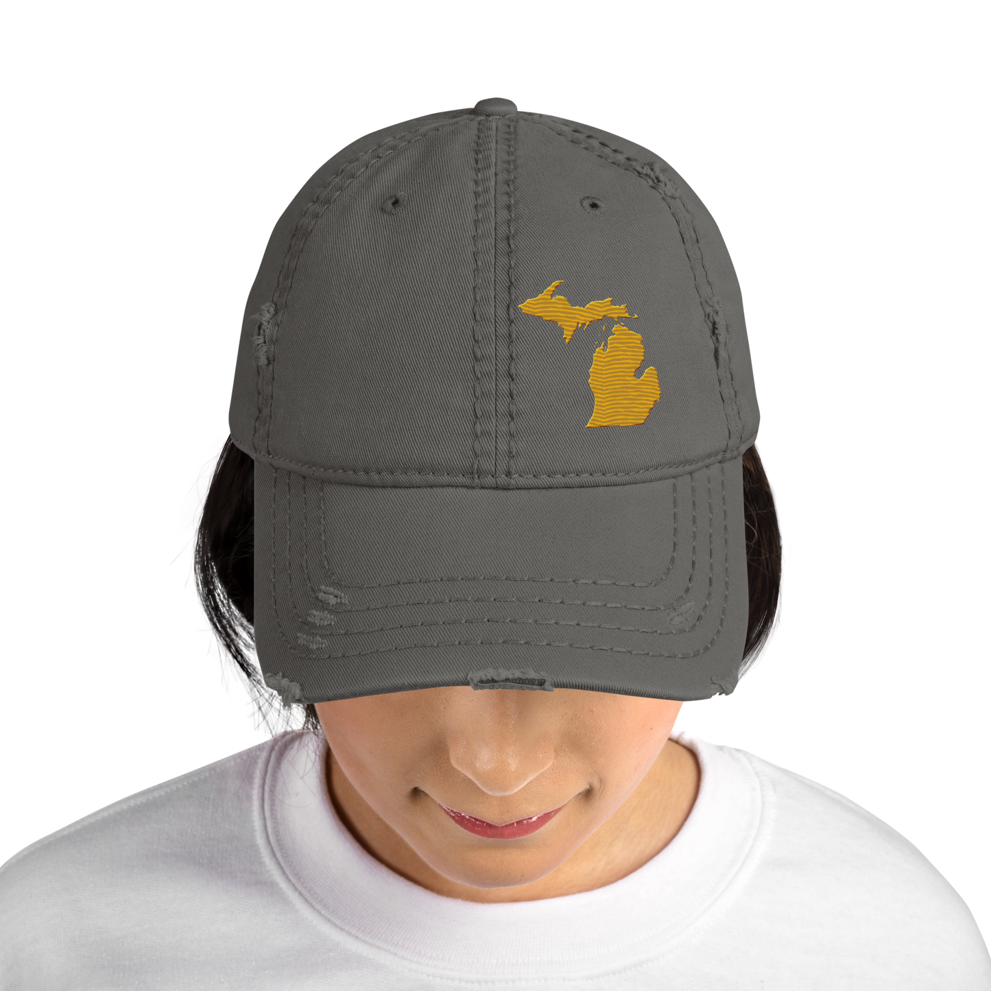 Michigan Distressed Dad Hat | Gold Outline