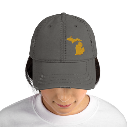 Michigan Distressed Dad Hat | Gold Outline