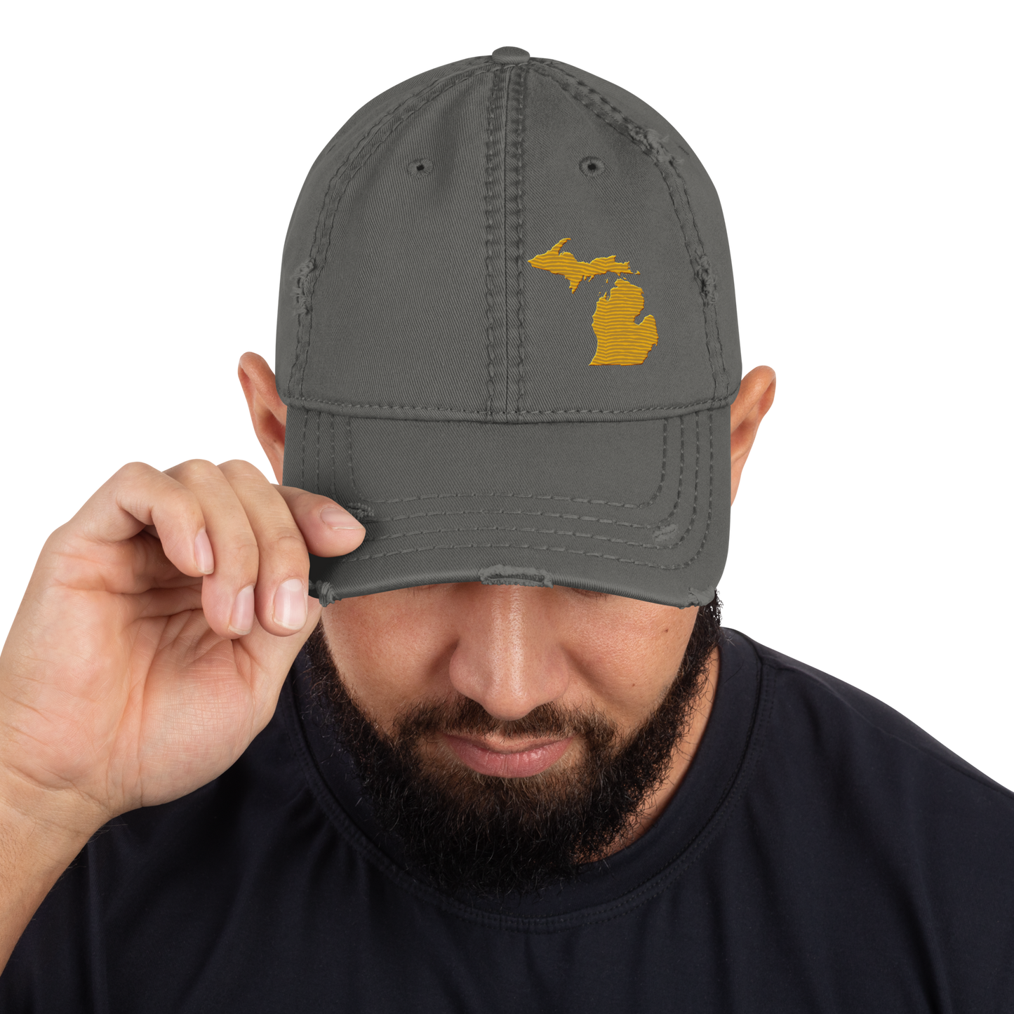 Michigan Distressed Dad Hat | Gold Outline