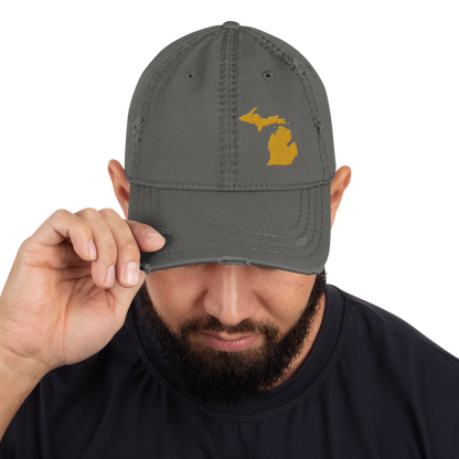 Michigan Distressed Dad Hat | Gold Outline