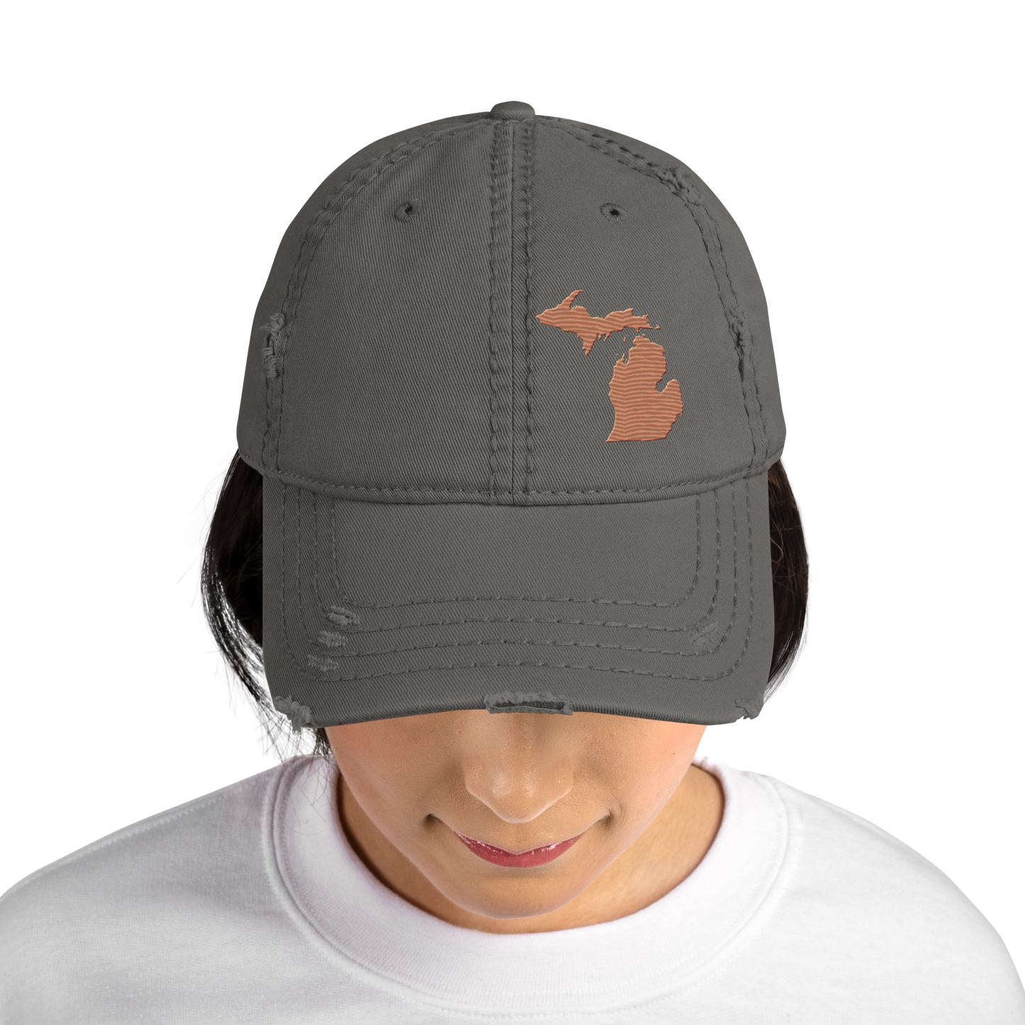 Michigan Distressed Dad Hat | Copper Outline