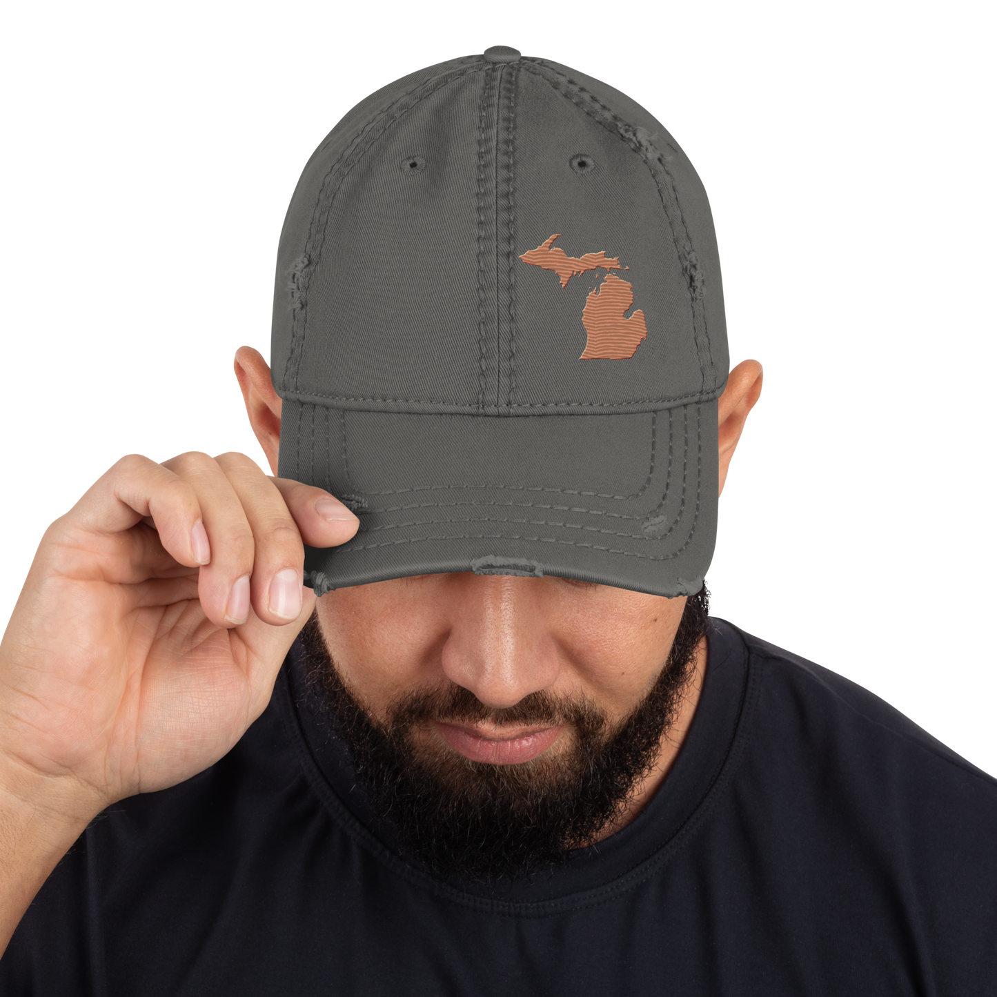 Michigan Distressed Dad Hat | Copper Outline