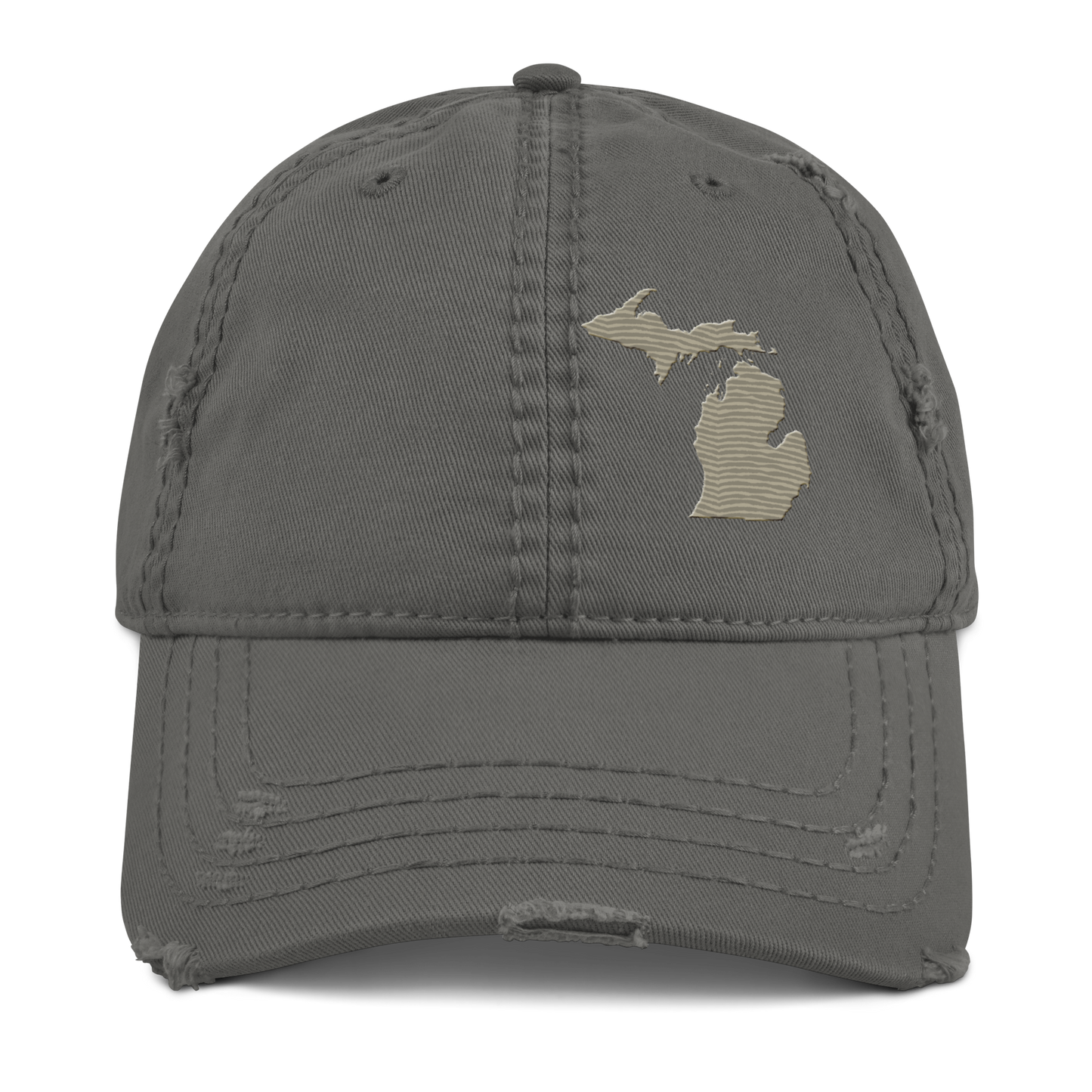 Michigan Distressed Dad Hat | Petoskey Beige Outline