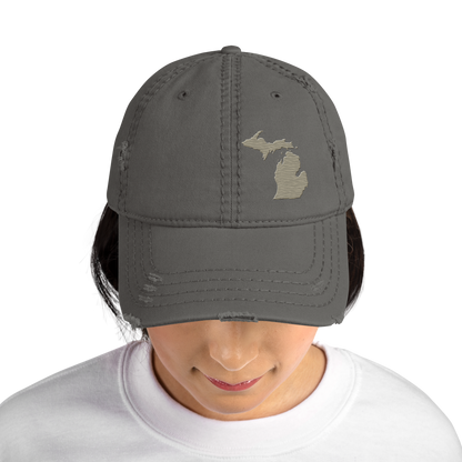 Michigan Distressed Dad Hat | Petoskey Beige Outline