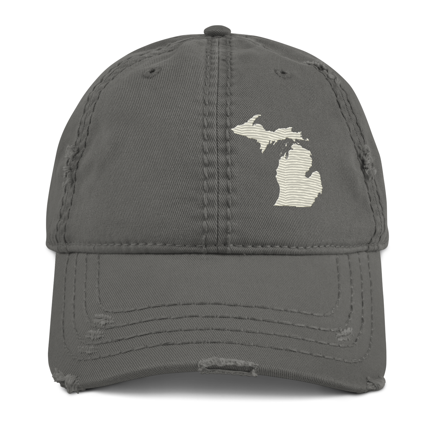 Michigan Distressed Dad Hat | Ivory White Outline