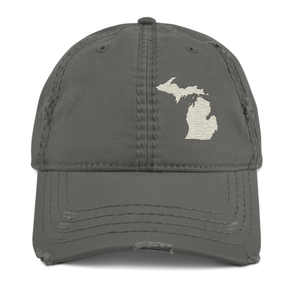 Michigan Distressed Dad Hat | Ivory White Outline