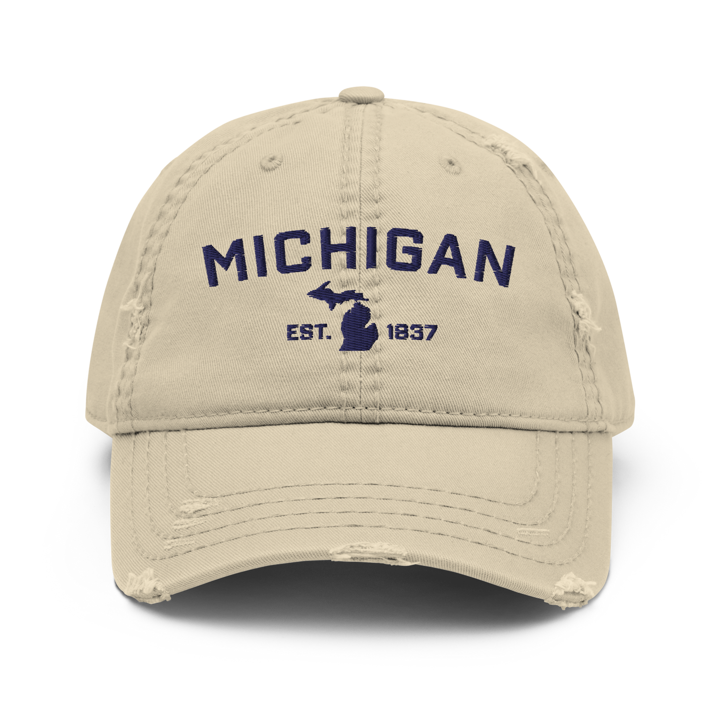 'Michigan EST 1837' Distressed Dad Hat (Athletic Font)