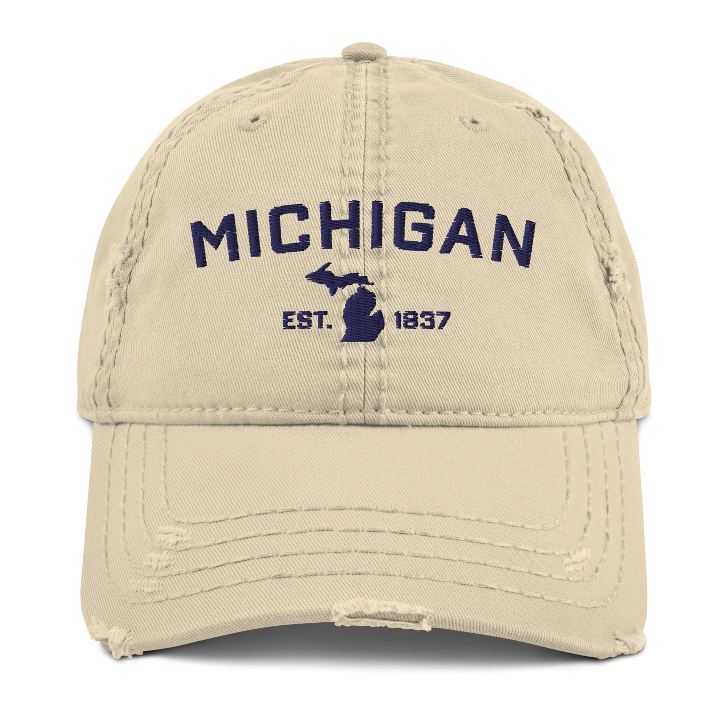 'Michigan EST 1837' Distressed Dad Hat (Athletic Font)