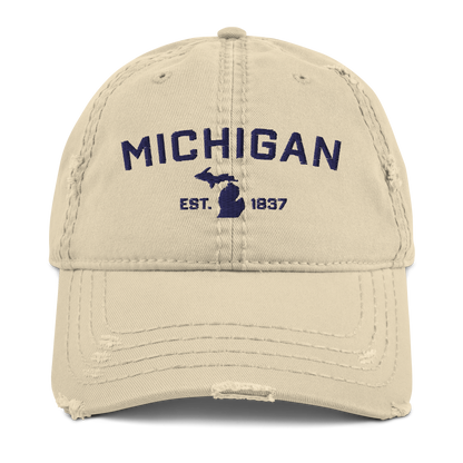 'Michigan EST 1837' Distressed Dad Hat (Athletic Font)