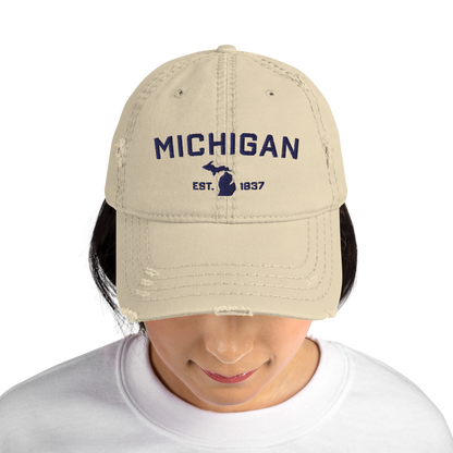 'Michigan EST 1837' Distressed Dad Hat (Athletic Font)