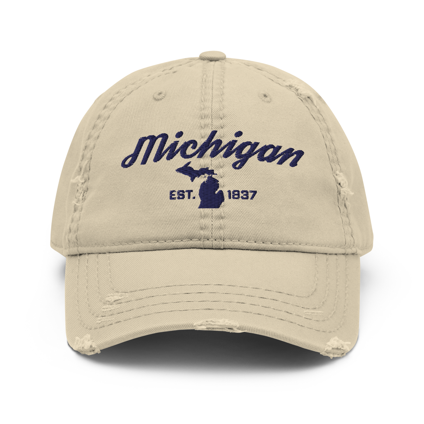 'Michigan EST 1837' Distressed Dad Hat (Script Font)