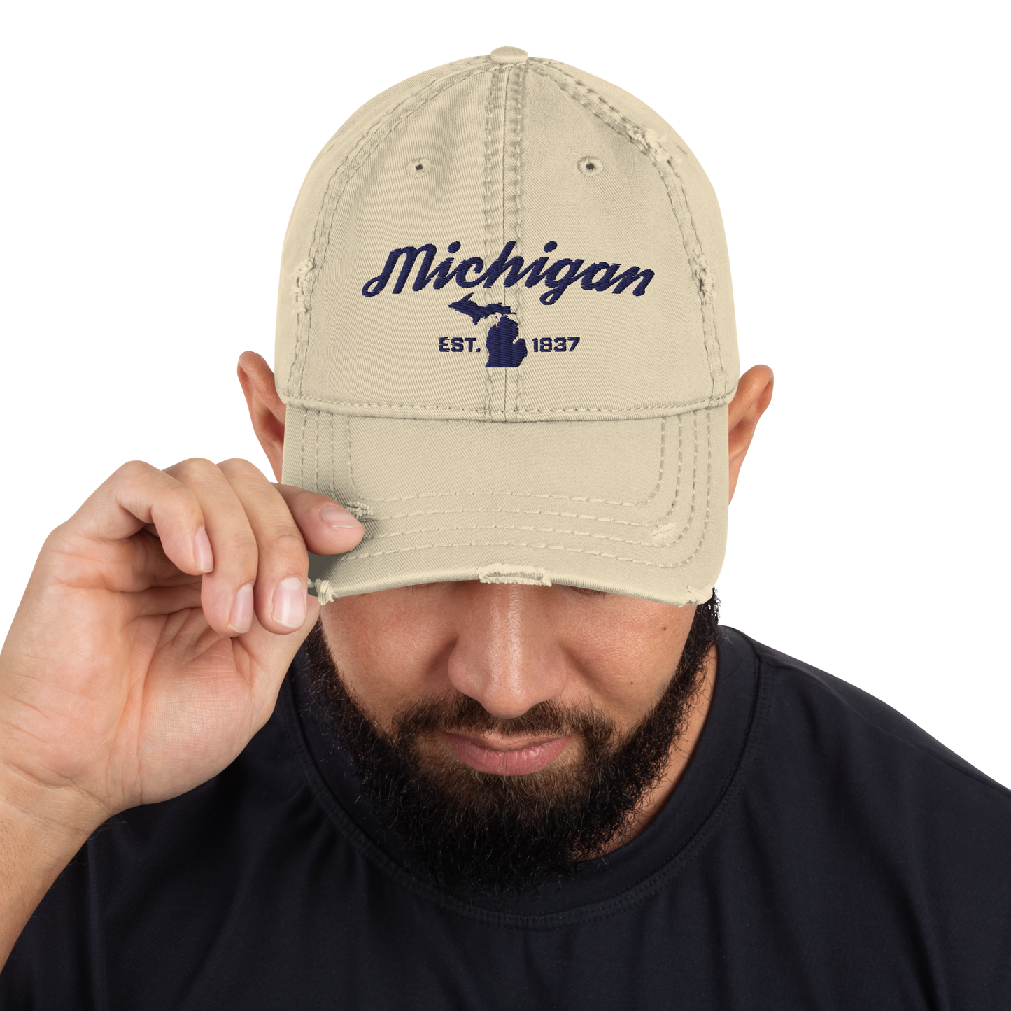 'Michigan EST 1837' Distressed Dad Hat (Script Font)