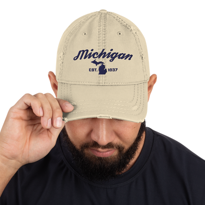 'Michigan EST 1837' Distressed Dad Hat (Script Font)