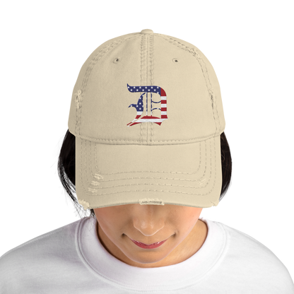 Detroit 'Old English D' Distressed Dad Hat (Patriotic Edition)