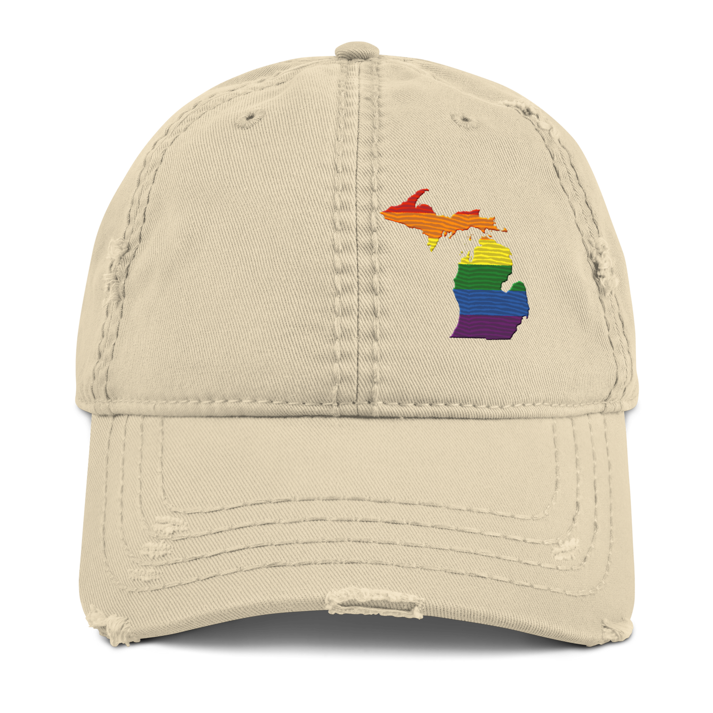 Michigan Distressed Dad Hat (Rainbow Pride Edition)