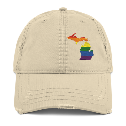 Michigan Distressed Dad Hat (Rainbow Pride Edition)