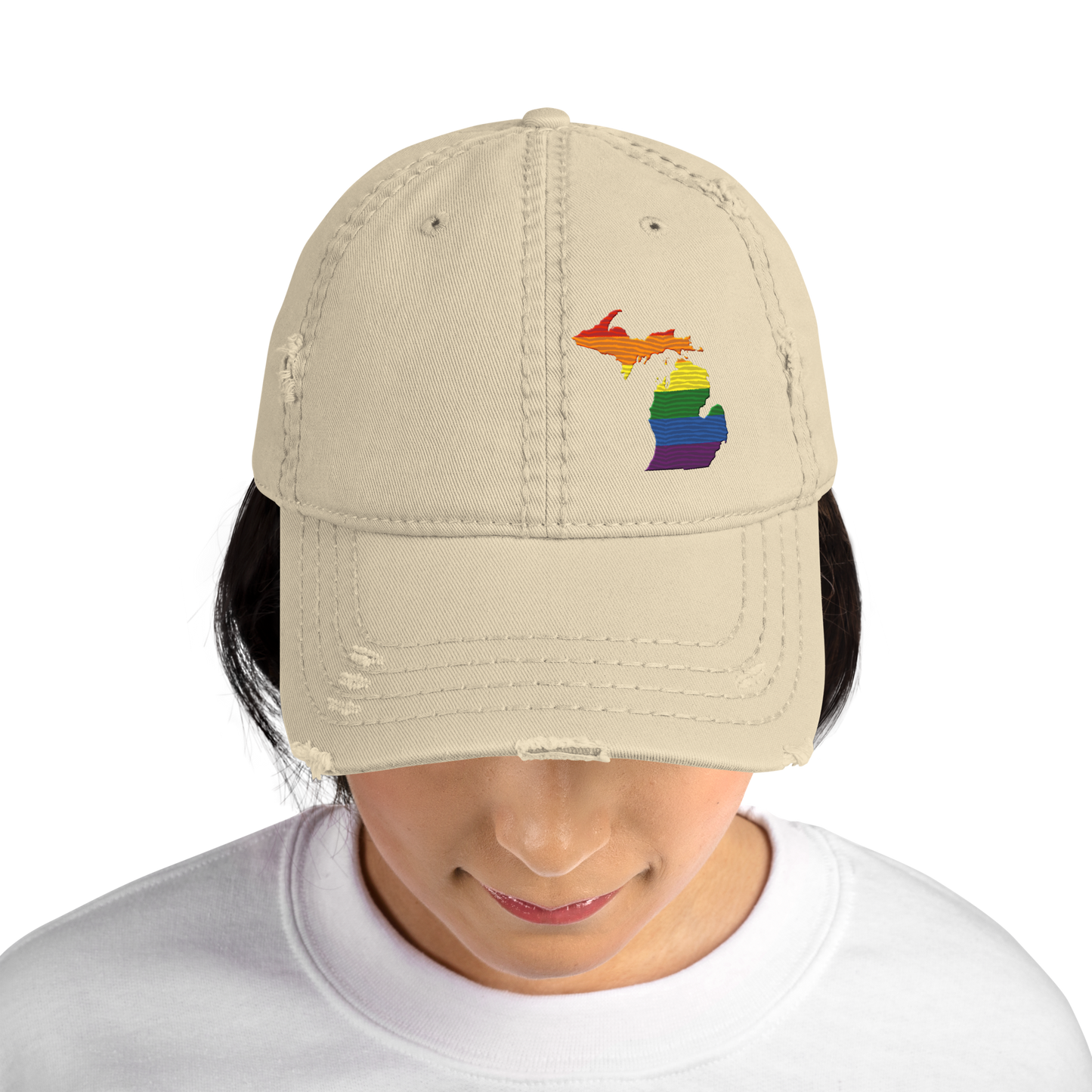 Michigan Distressed Dad Hat (Rainbow Pride Edition)