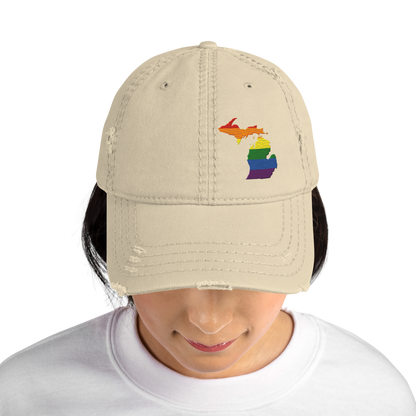 Michigan Distressed Dad Hat (Rainbow Pride Edition)