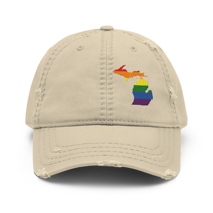 Michigan Distressed Dad Hat (Rainbow Pride Edition)