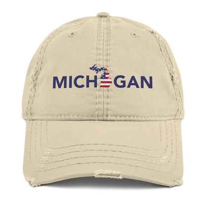 'Michigan' Distressed Dad Hat (Sans Font Patriot Edition)