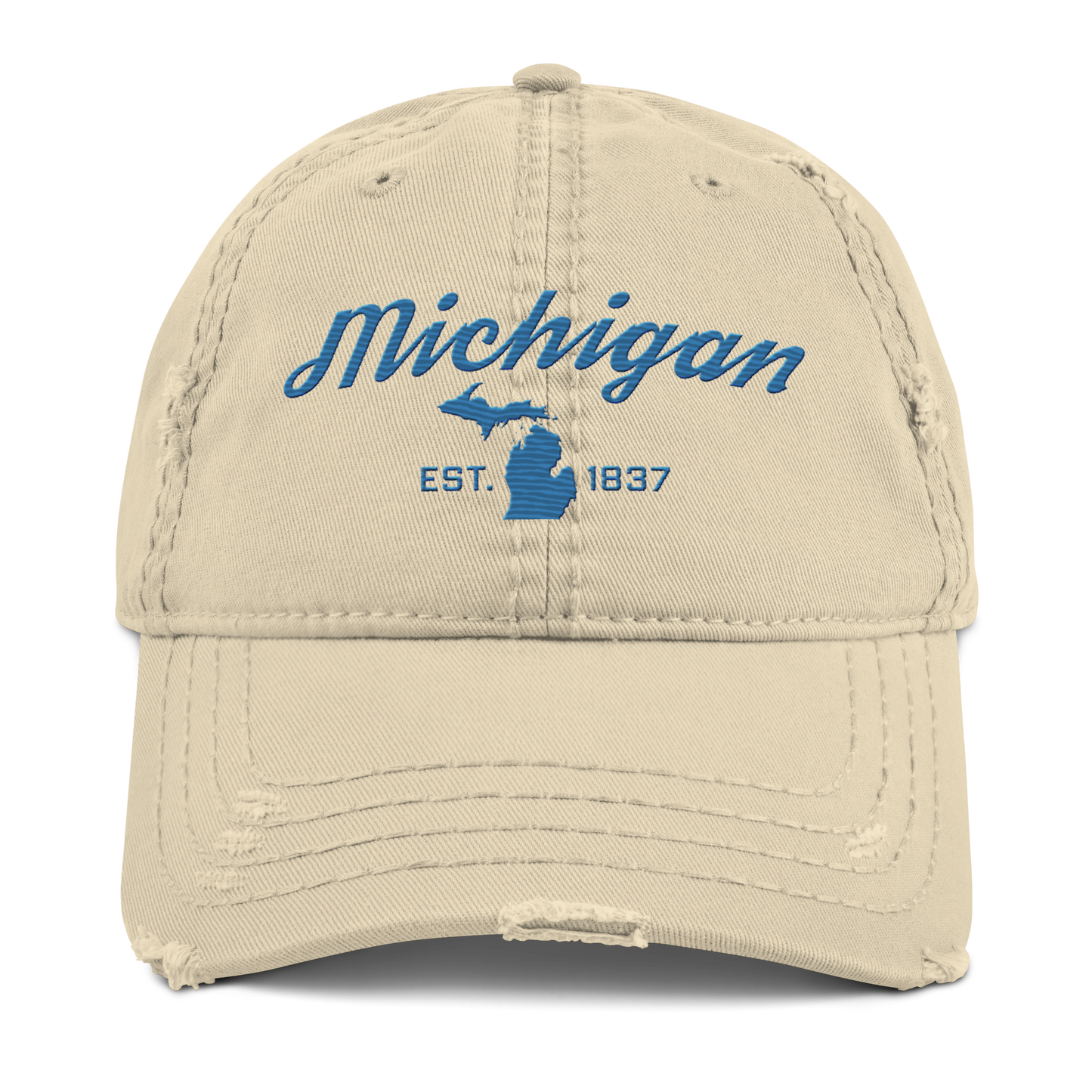 'Michigan EST. 1837' Distressed Dad Hat (Script Font) | Superior Blue