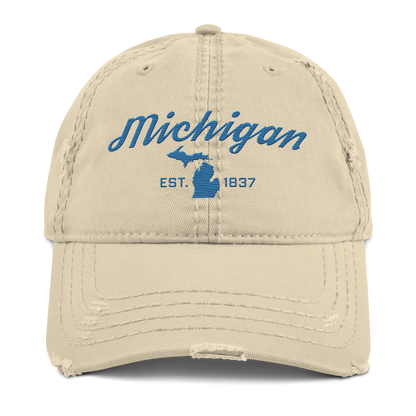 'Michigan EST. 1837' Distressed Dad Hat (Script Font) | Superior Blue