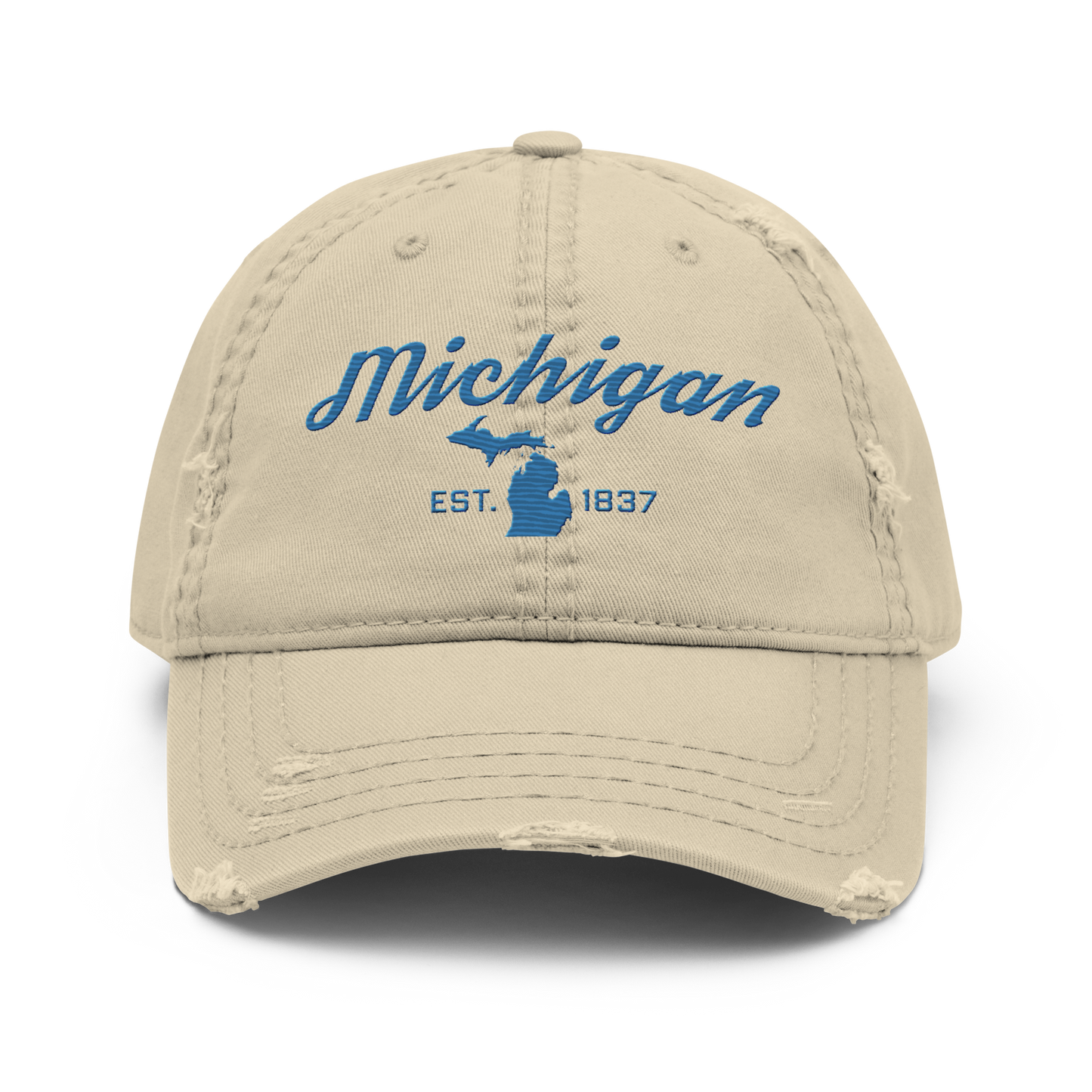 'Michigan EST. 1837' Distressed Dad Hat (Script Font) | Superior Blue