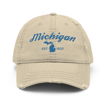 'Michigan EST. 1837' Distressed Dad Hat (Script Font) | Superior Blue