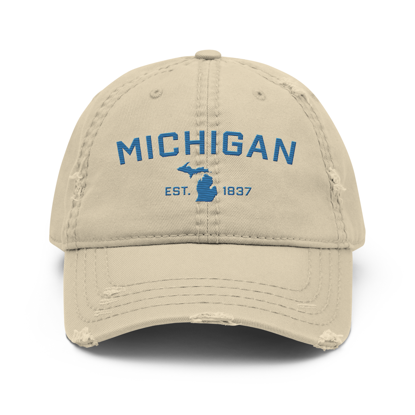 'Michigan EST. 1837' Distressed Dad Hat (Athletic Font) | Superior Blue