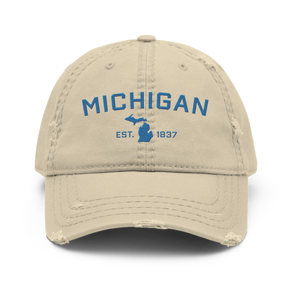 'Michigan EST. 1837' Distressed Dad Hat (Athletic Font) | Superior Blue